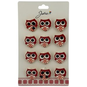 Set 12 Brose Martisor pentru Copii, Jolie, Model Bufnita, Rosu Alb