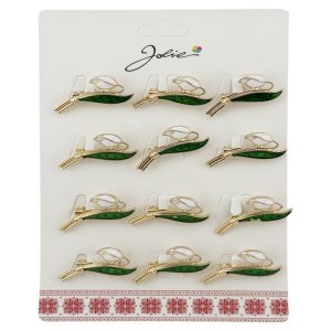 Brose Martisor, Jolie, Set 12 Bucati, Model Primavara Ghiocel, Brose din Metal, Aspect Lacuit, Alb