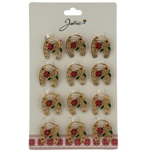 Set 12 Brose Martisor Primavara, Jolie, Model Potcoava cu Buburuza si Ghiocel
