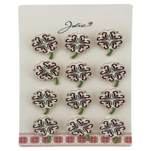 Brose Martisor, Jolie, Set 12 Bucati, Model Trifoi Traditional, Metal, 3 cm, Alb
