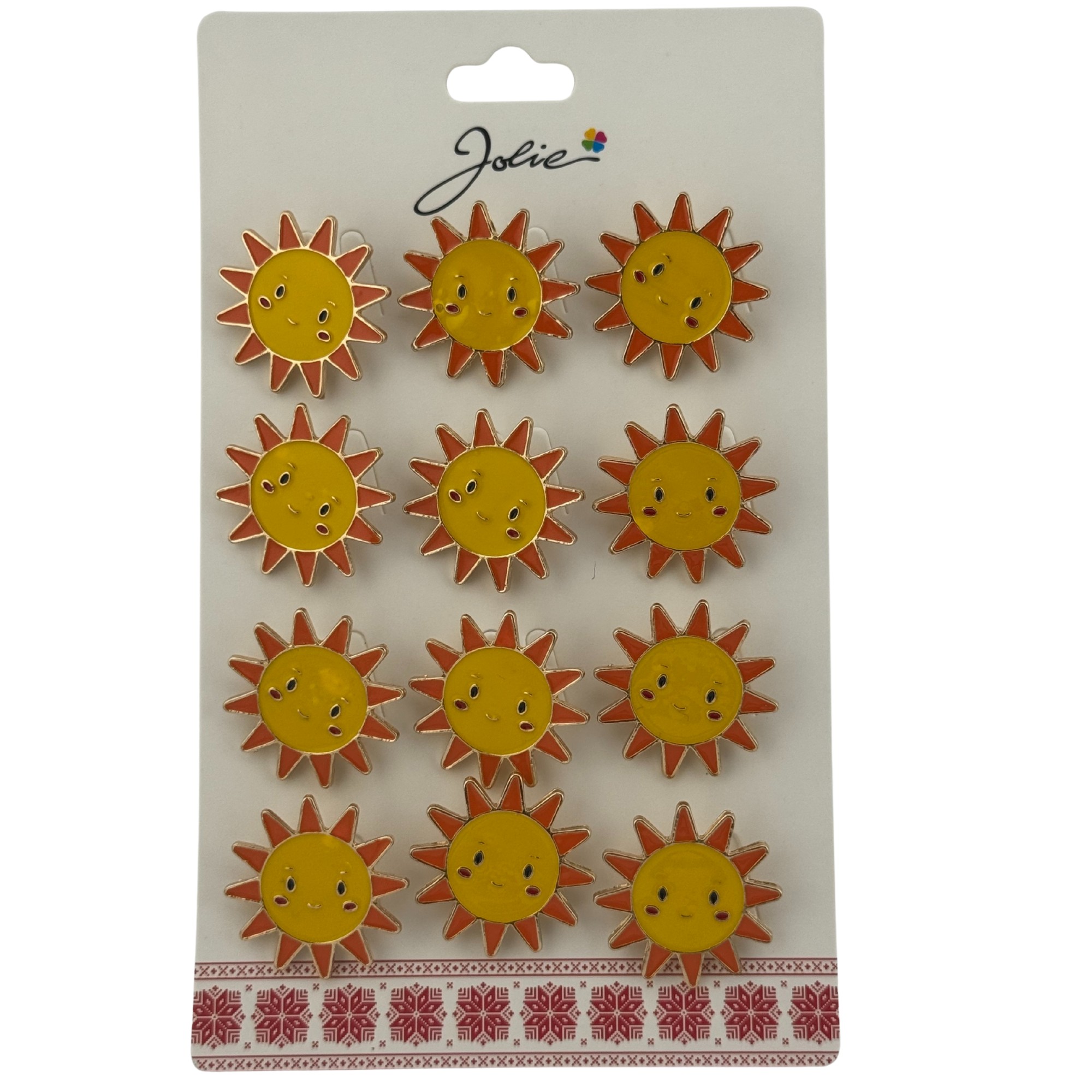 Set 12 Brose Martisor pentru Copii, Jolie, Model Soare, Galben