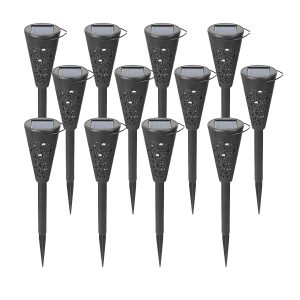 Set 12 Lampi Solare Led pentru Gradina, Flippy, Tip Torta, 36 x 6.8 cm, Buton On-Off, Lumina Alb Cald, Negru