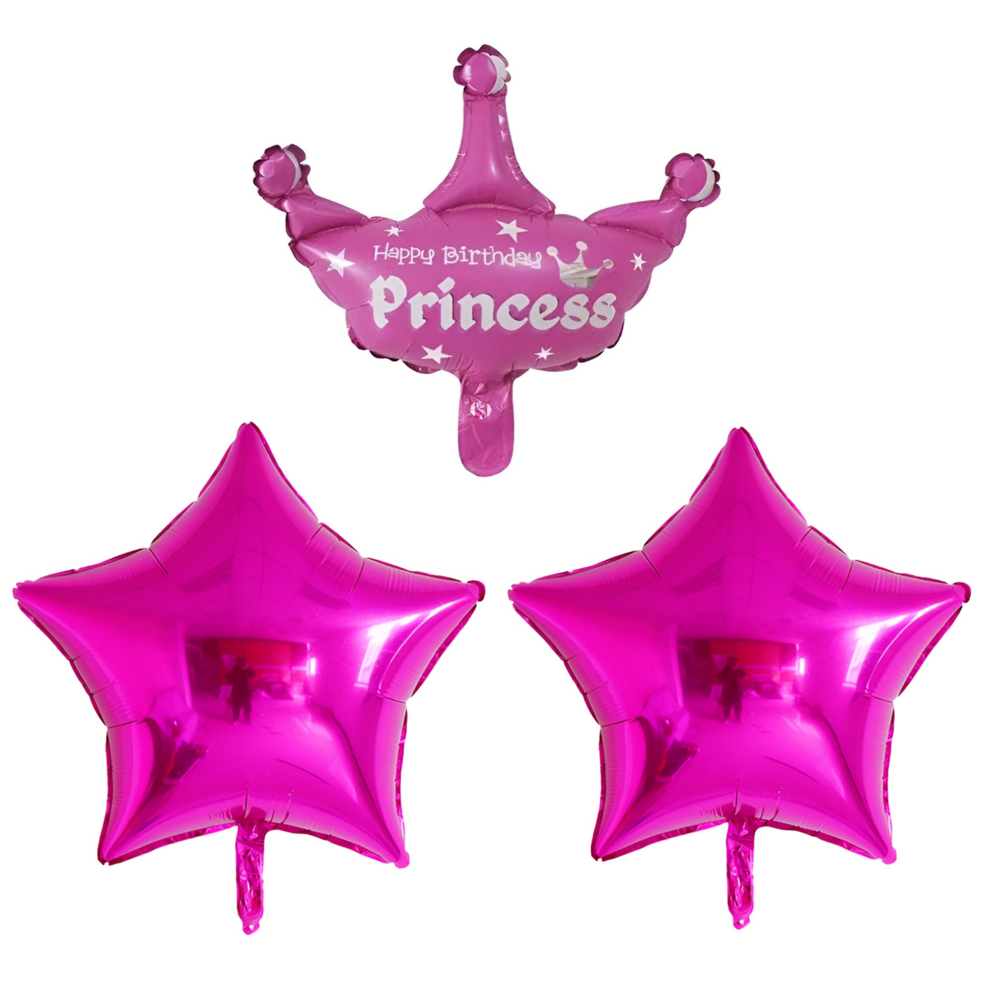 Set 3 Baloane din Folie Metalizata, Flippy, Figurine Coroana si Stea, Model Aniversare, 40 cm, Ambalaj Individual, Pai Inclus, Umflare cu Aer sau