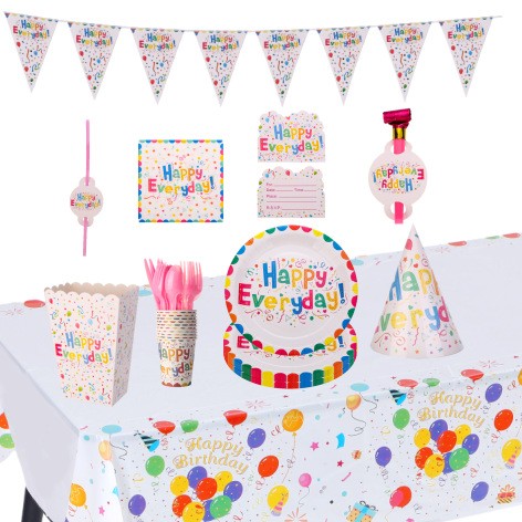 Set 9 Accesorii pentru Masa, Petrecere, Flippy, Model Happy Everyday, 78 buc, Multicolor