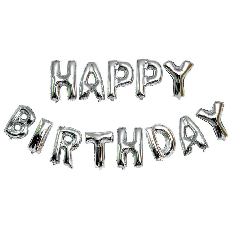 Set 13 Baloane Folie, Flippy, Tip Ghirlanda, Model Happy Birthday, 40 cm, Argintiu