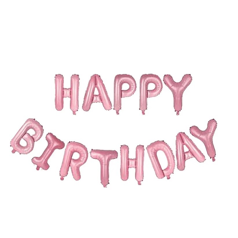 Set 13 Baloane Folie, Flippy, Tip Ghirlanda, Model Happy Birthday, 40 cm, Roz Deschis