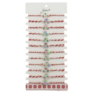 Bratara Martisor pentru Dama, Jolie, Model 3 Stele, Set 12 bucati, Pandativ Argintiu din Inox cu Elemente Multicolore, Snur Alb/Rosu