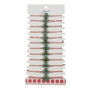 Bratara Martisor pentru Dama, Jolie, Model Floare, Set 12 bucati, Pandativ Argintiu din Inox cu Snur Alb-Rosu Ajustabil
