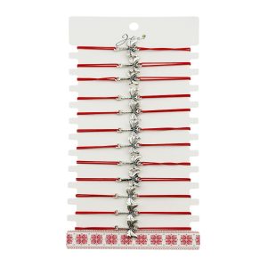 Martisor Bratara Elastica cu Pandantiv din Inox, Jolie, pentru Dama, Set 12 bucati, Snur Rosu Textil, Model Libelula