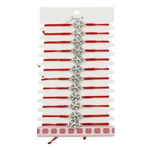 Martisor Bratara Impletita cu Pandantiv din Inox, Jolie, pentru Dama, Set 12 bucati, Snur Rosu Textil, Dimensiune Reglabila, Model Floare