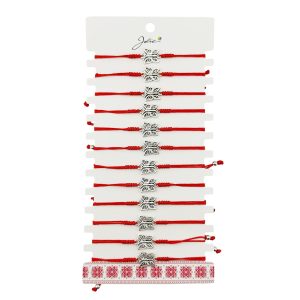 Martisor Bratara Impletita cu Pandantiv din Inox, Jolie, pentru Dama, Set 12 bucati, Snur Rosu Textil, Dimensiune Reglabila, Model Fluture