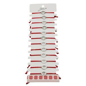 Bratara Martisor pentru Dama, Jolie, Model Inger in Cerc, Set 12 bucati, Pandativ Argintiu din Inox cu Snur Rosu Ajustabil
