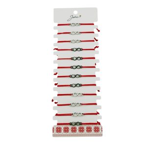 Bratara Martisor pentru Dama, Jolie, Model Infinit, Set 12 bucati, Pandativ Argintiu din Inox cu Snur Rosu Ajustabil