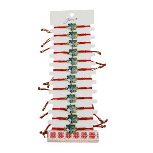 Bratara Martisor pentru Dama, Jolie, Model Casuta, Set 12 bucati, Pandativ Auriu din Inox cu Snur Rosu Ajustabil