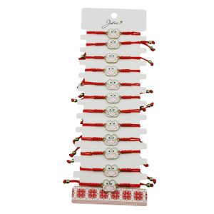 Martisor Bratara pentru Dama si Copii, Jolie, Model Broscuta Vesela, Set 12 bucati, Pandantiv Emailat, Snur Reglabil, Rosu/Roz