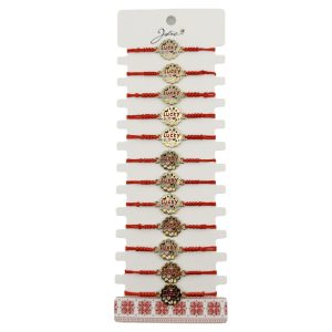 Bratara Martisor pentru Dama, Jolie, Model Lucky, Set 12 bucati, Pandativ din Inox Auriu, Snur Ajustabil Impletit, Rosu
