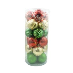 Set de 24 ornamente de brad, Flippy, de tip Glob, Multicolor, cu ø de 8 cm, din plastic, cu finisaj sclipitor , cutie 19 cm lungime x 42 cm inaltime x 19 cm adancime