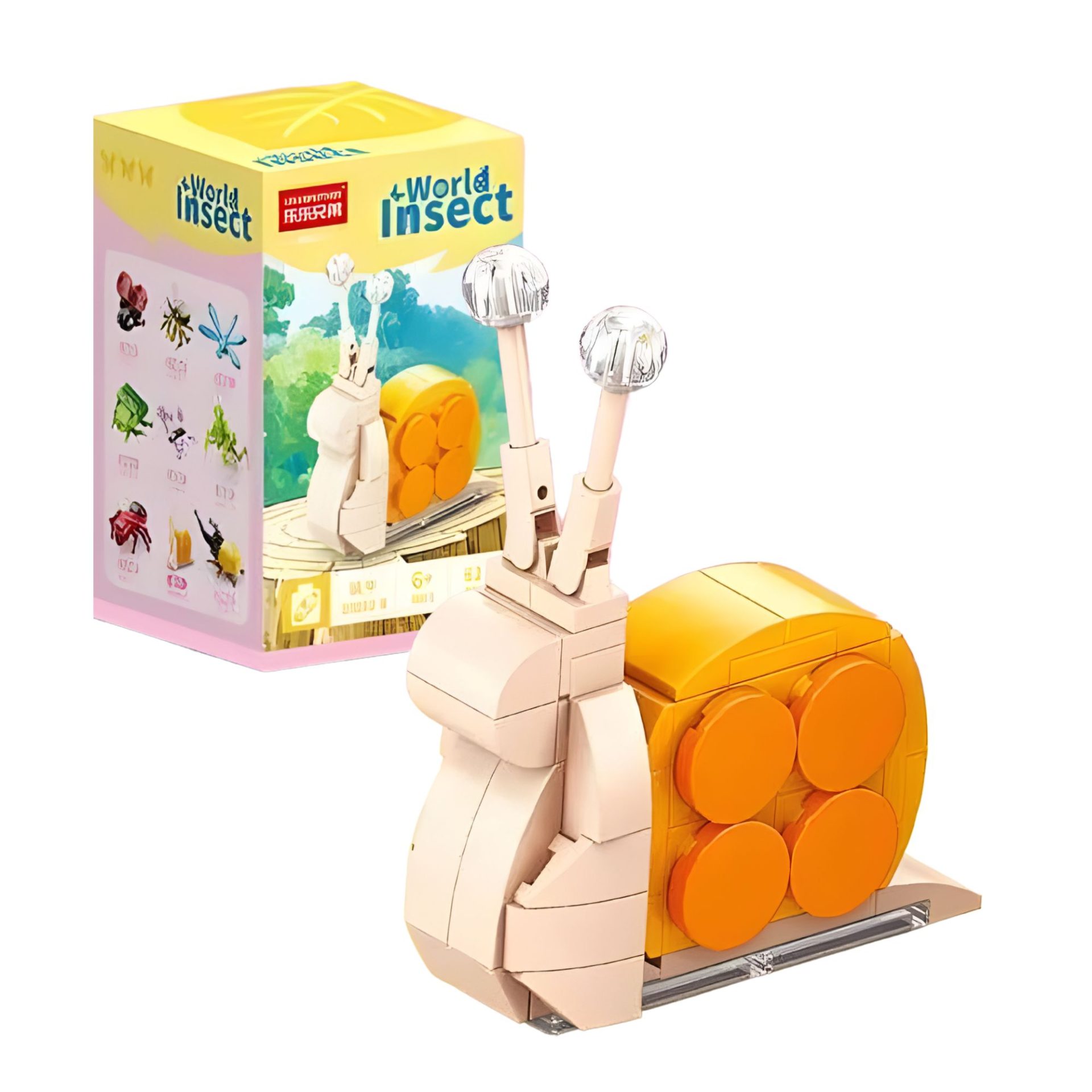 Set de Constructie, Flippy, Model Melc, Lumea Insectelor Mini, 62 Piese, Model 3D, Jucarie Educativa STEM, +6 Ani, Plastic ABS, 11 x 7 x 7 cm, Bej/Portocaliu