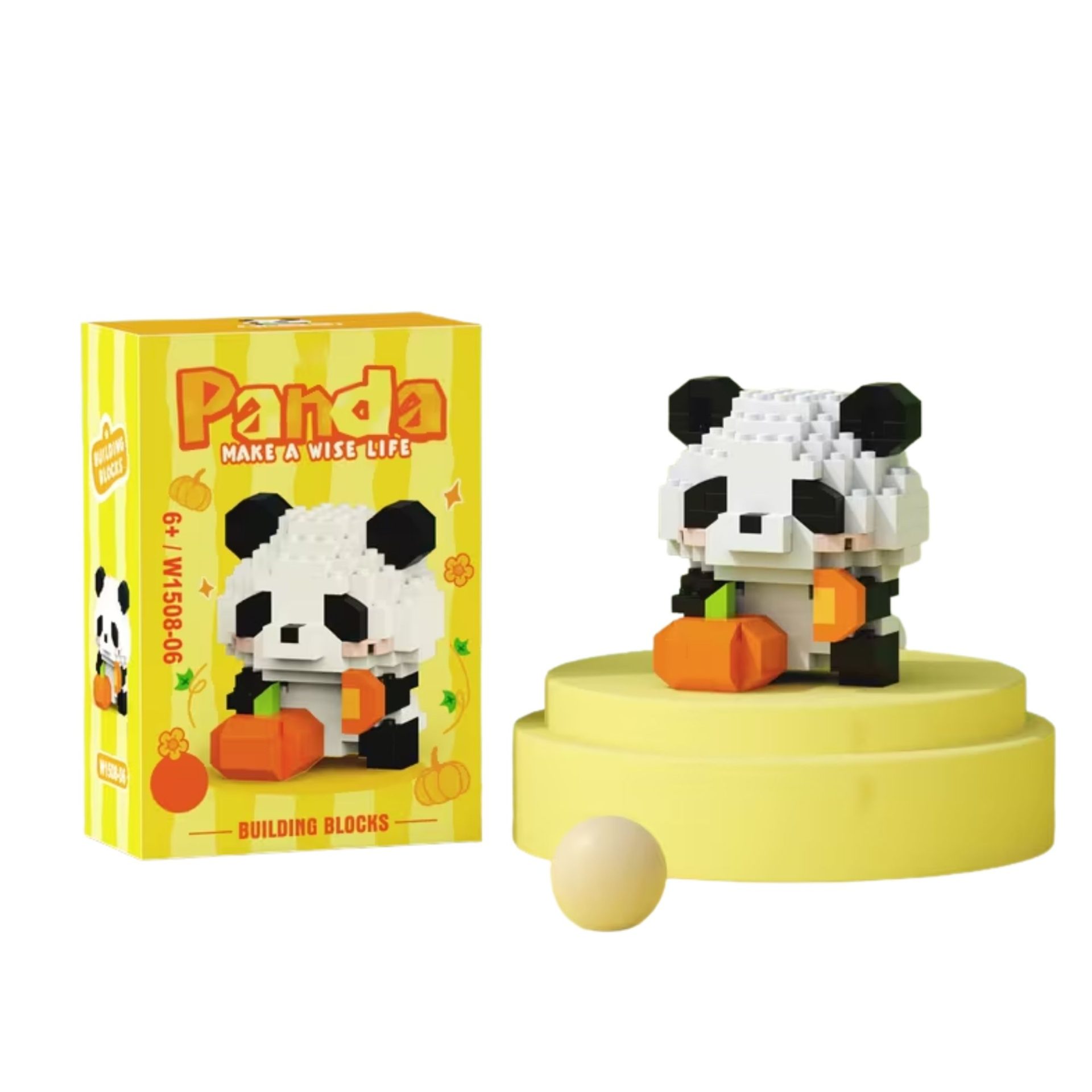 Set de Constructie, Flippy, Model Panda cu Dovleac, 171 Piese, Model 3D, Jucarie Educativa STEM, +6 Ani, Plastic ABS, 7.8 x 4.1 x 11.3 cm, Galben