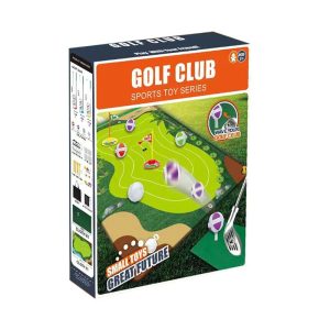 Set de Golf, Flippy, Interactiune Parinte-Copil, Covor de Golf, 140 x 98 cm, 4 Mingii cu Scai, 3 Crose Reglabile, Model B, +3 Ani, Multicolor