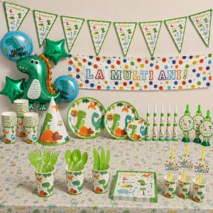 Set de Petrecere, Model Dinozauri, Verde-Multicolor
