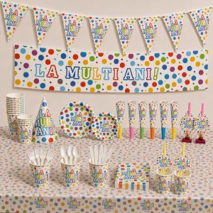 Set de Petrecere, Model La Multi Ani, Alb-Multicolor