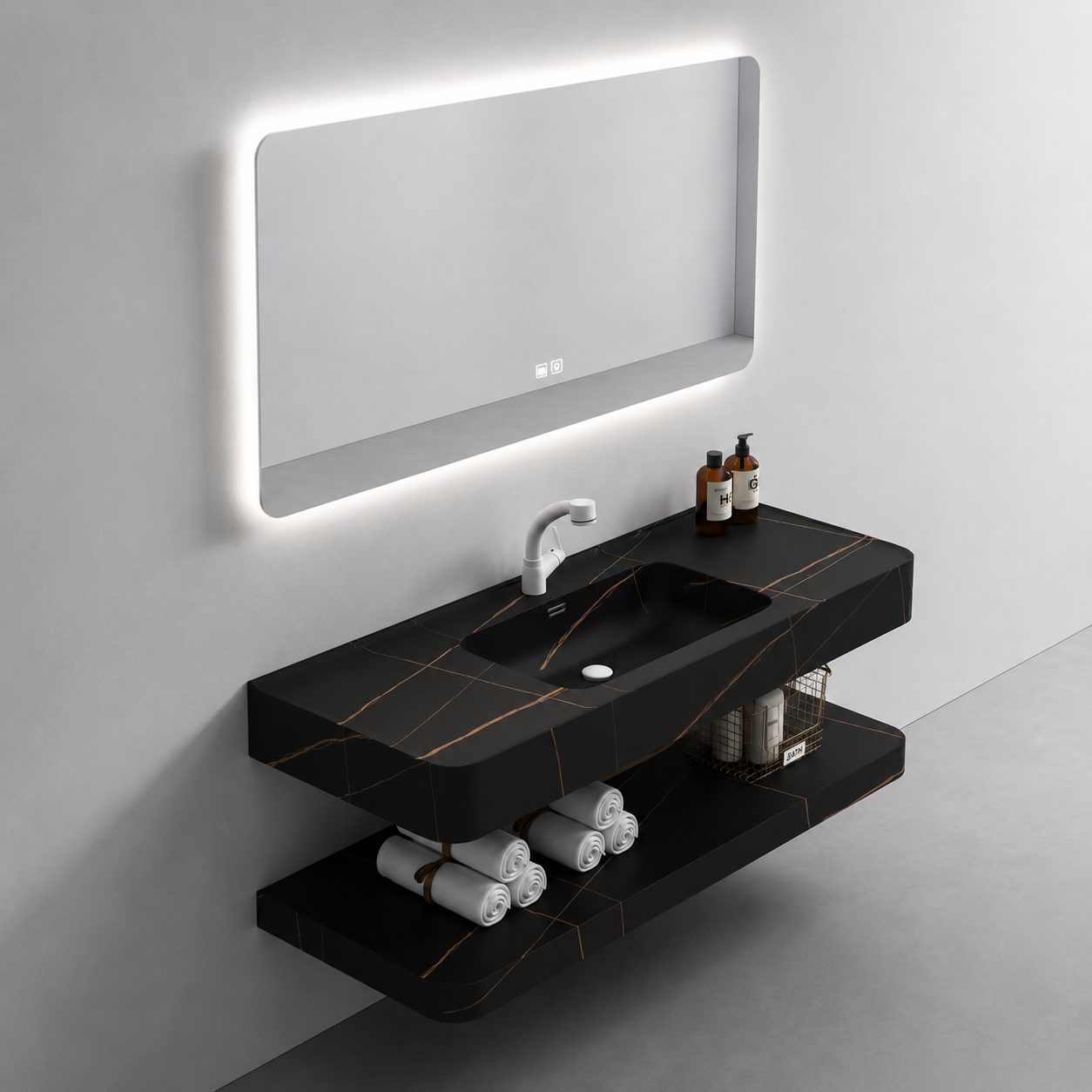 Set Mobilier KRISS pentru Baie, 60cm, 3 Piese, Negru
