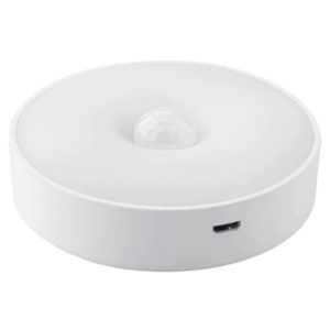Lampă de Veghe LED, Flippy, cu Senzor de Mișcare, 2 Moduri de Iluminare, Lumină Albă Rece, Acumulator 300 mAh, Încărcare USB, Comutator Pornit, Oprit și Automat, Putere 0.6 W, Design Rotund, 8.5x2.3 cm, Alb