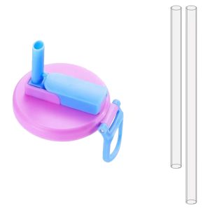 Capac Anti Varsare pentru Doze, Flippy, Model cu Pai Transparent, Reutilizabil, din Plastic, cu Maner Transportabil, 5.4 cm, Roz