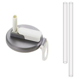 Capac Anti Varsare pentru Doze, Flippy, Model cu Pai Transparent, Reutilizabil, din Plastic, cu Maner Transportabil, 5.4 cm, Gri