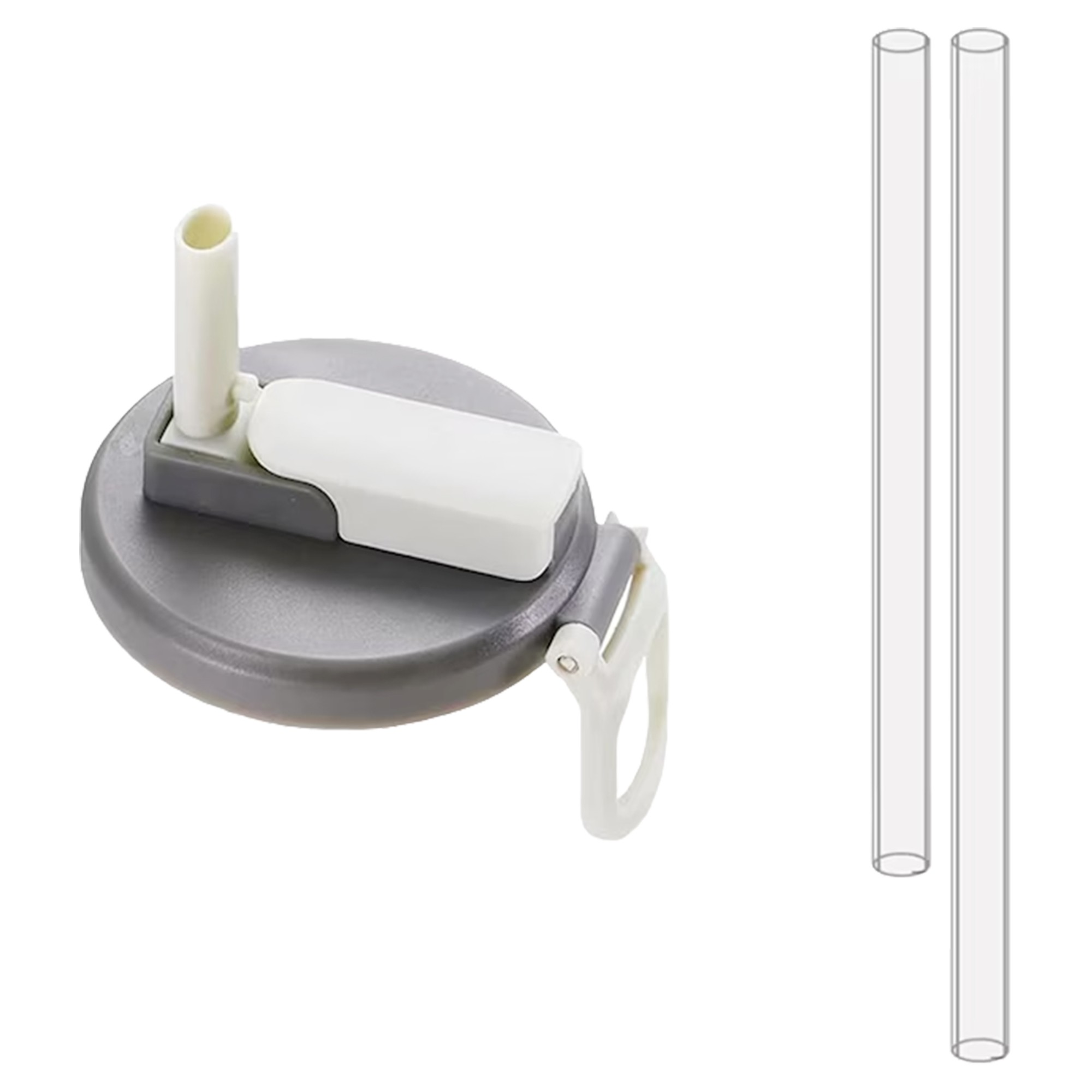 Capac Anti Varsare pentru Doze, Flippy, Model cu Pai Transparent, Reutilizabil, din Plastic, cu Maner Transportabil, 5.4 cm, Gri
