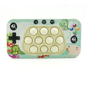 Jucarie interactiva tip consola pentru copii Flippy, speed push whack-a-mole, joc de viteza pop it, material ABS/silicon, cu nivele, sunete si lumini, 15.5 x 7.6 x 5.3 cm, model dinozaur, verde
