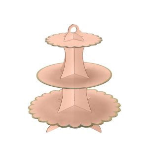 Etajera pentru Prajituri, Flippy, din Carton, 3 Nivele, 16/22/29 cm Diametru, Inaltime 38 cm, Roz