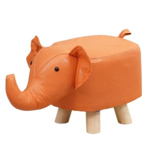 Taburet pentru Copii, Flippy, Scaun Tip Taburet, Model Elefant, din Lemn Masiv, Scaun pentru Copii, 30 x 25 x 25 cm, Portocaliu