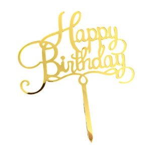 Decoratiune Topper pentru Tort, Flippy, Model Happy Birthday, Tematica Aniversare, 10 cm, Auriu
