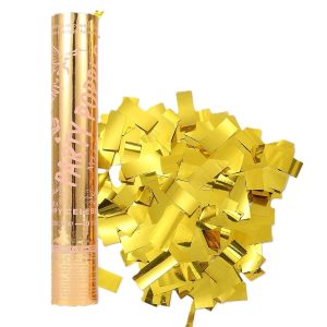 Tub de Confetti, Flippy, Party Popper, 30x5 cm, Confetii Lucioase Rezistente la Foc, Eliberare prin Rasucire, Auriu