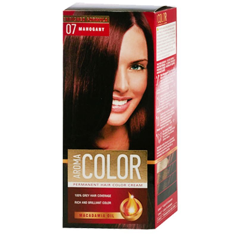 Vopsea Permanenta pentru Par, Aroma Color, Nr. 07, Mahogany, Formula Imbogatita cu Ulei de Macadamia