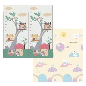 Covoras pentru Copii, Flippy, cu 2 Fete, Model Casute in Copaci/Iepurasi, din XPE+PE, Impermeabil, Antiderapant, Protectie Termica, +3 Luni, Pliabil, 180 x 200 x 1.5 cm, Multicolor